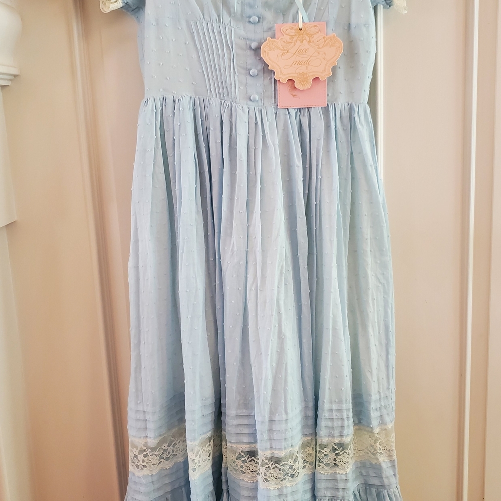 Light Blue Maxi Dress with Lace Trim